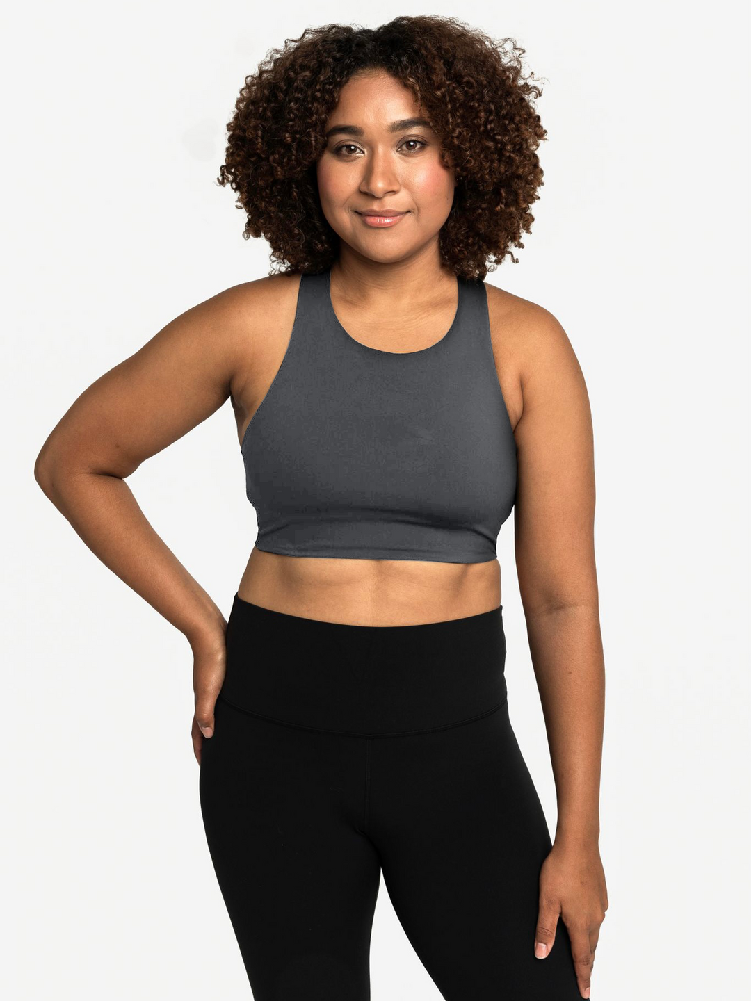 Charcoal high impact nursing and hands-free pumping sports bra without clips