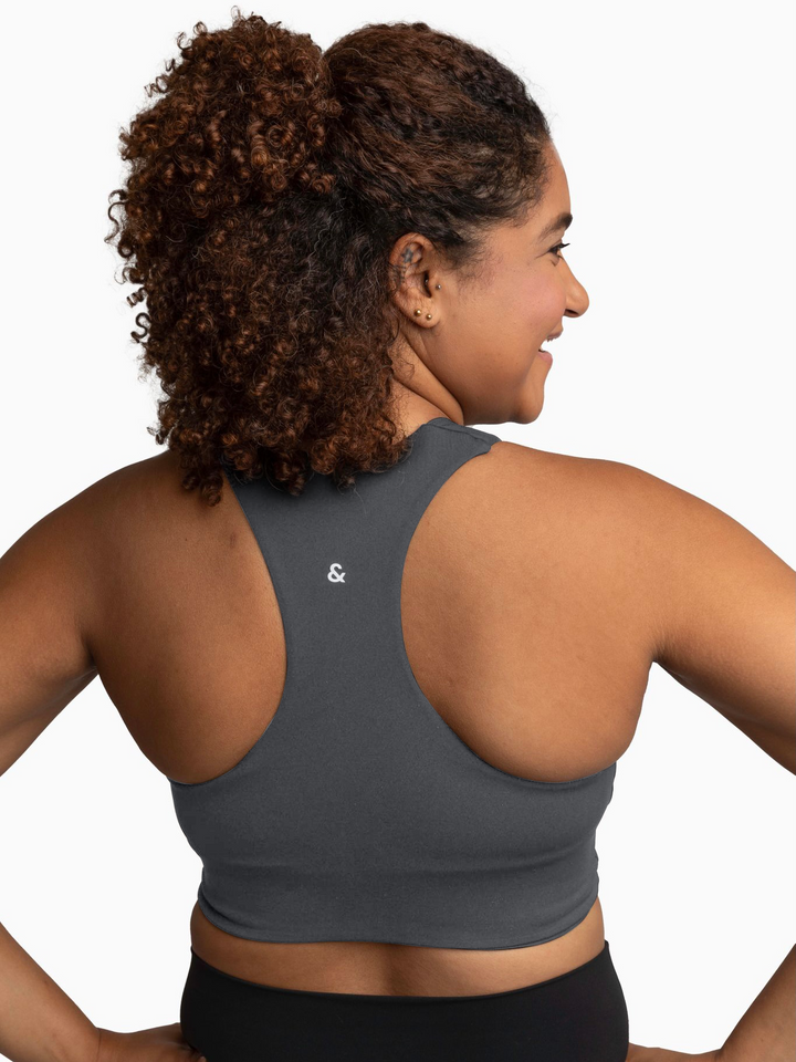 Charcoal high impact nursing and hands-free pumping sports bra with racerback